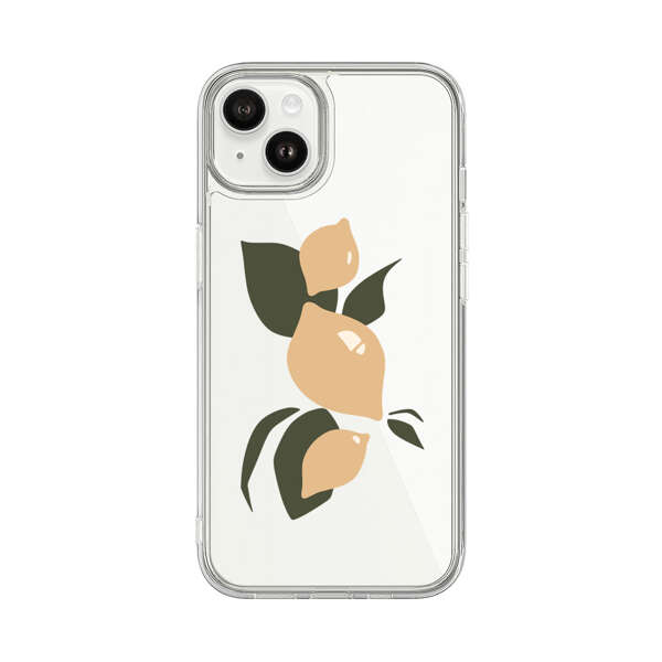 Minimalistic Beige Lemons with Green Leaves iPhone 14 Plus Case