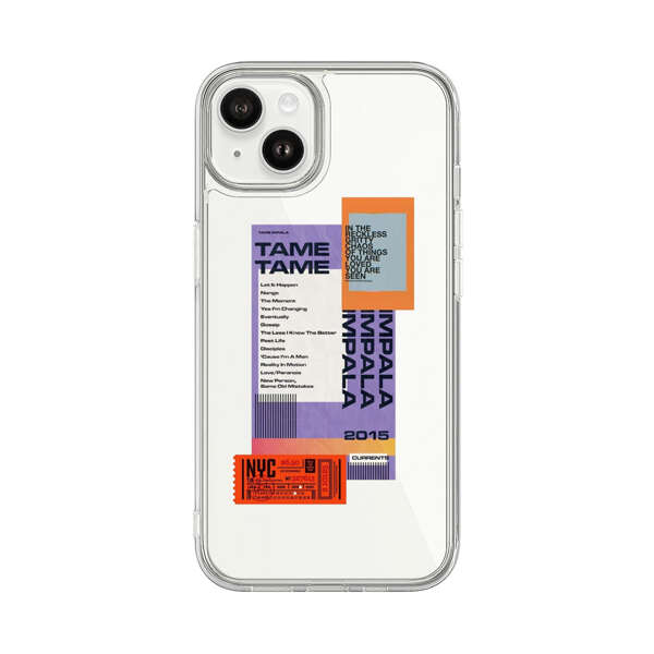 Modern Graphic Collage with Typography and Ticket Elements iPhone 14 Plus Case