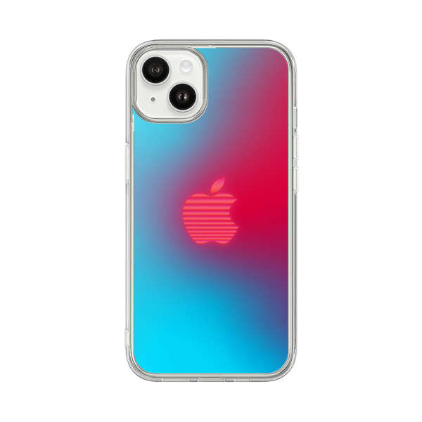 Neon Striped Apple Logo Gradient Background iPhone 14 Plus Case