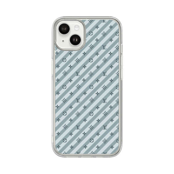Stylish Blue Diagonal Striped Luxury Logo Pattern iPhone 14 Plus Case