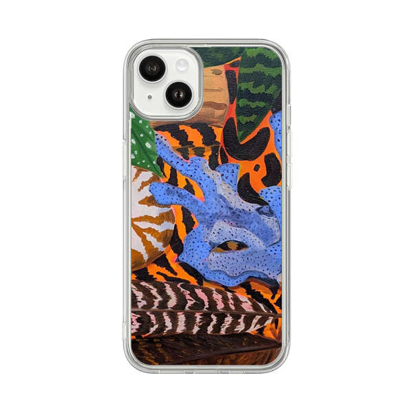 Tropical Coral Seashell Feathers on Tiger Pattern iPhone 14 Plus Case