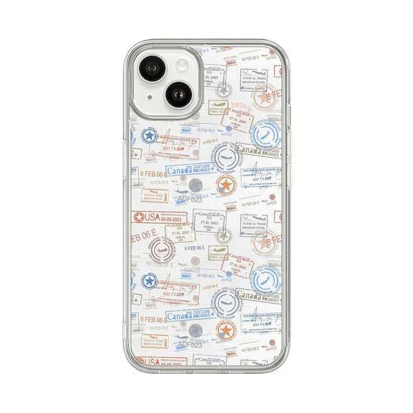 Vintage Passport Stamps Pattern iPhone 14 Plus Case