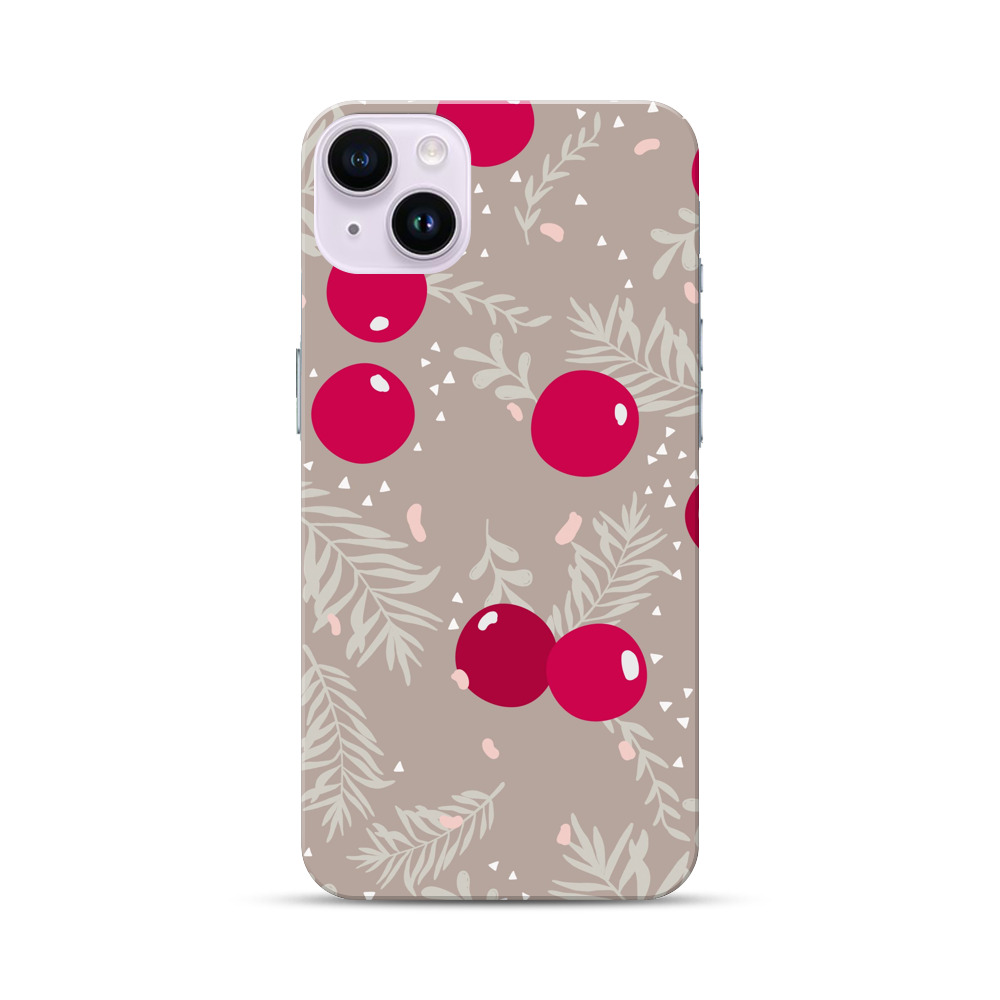 Cranberries and pine branches holiday pattern iPhone 14 Plus Hard Case