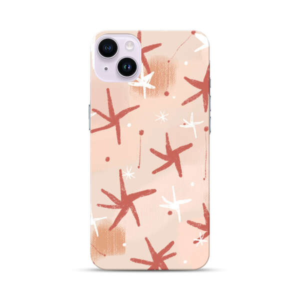 Abstract Star Pattern Red and White on Beige Background iPhone 14 Plus Hard Case