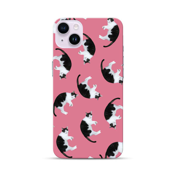 Black and White Cats Pattern on Pink Background iPhone 14 Plus Hard Case