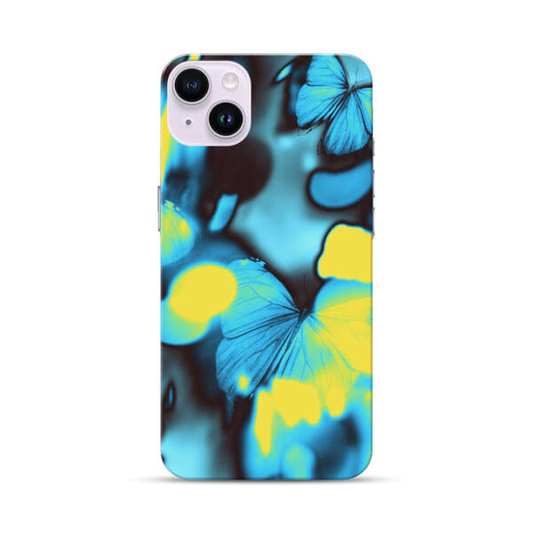 Blue Butterflies Glowing Abstract Background iPhone 14 Plus Hard Case