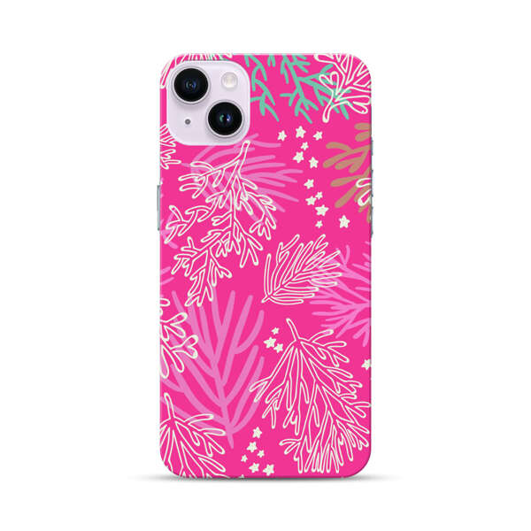 Bright Pink Tropical Leaf Pattern iPhone 14 Plus Hard Case