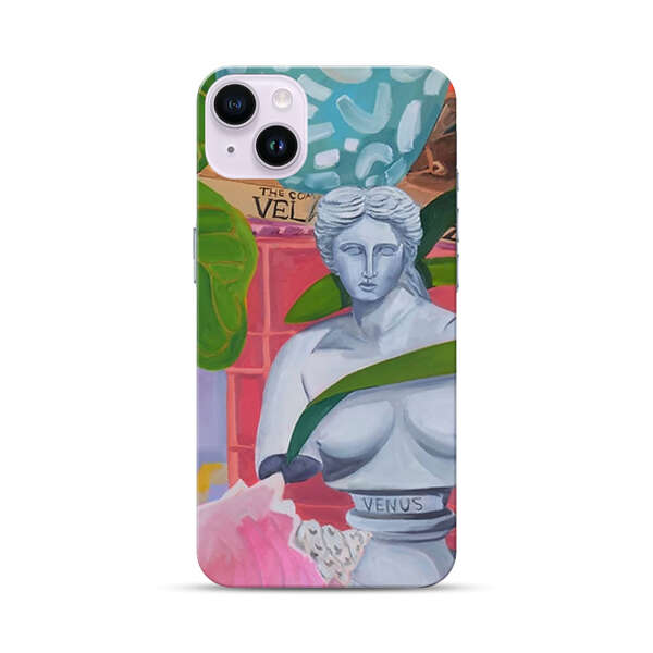 Classical Venus Bust with Green Leaves and Vibrant Vases iPhone 14 Plus Hard Case