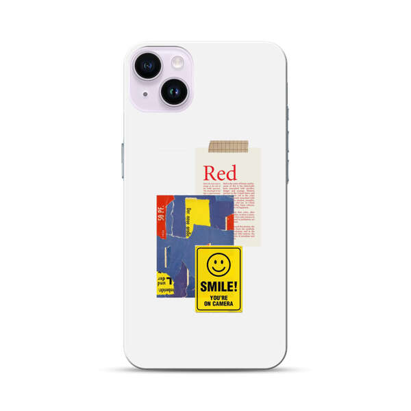 Collage Torn Paper Smiley Face Yellow Sign iPhone 14 Plus Hard Case