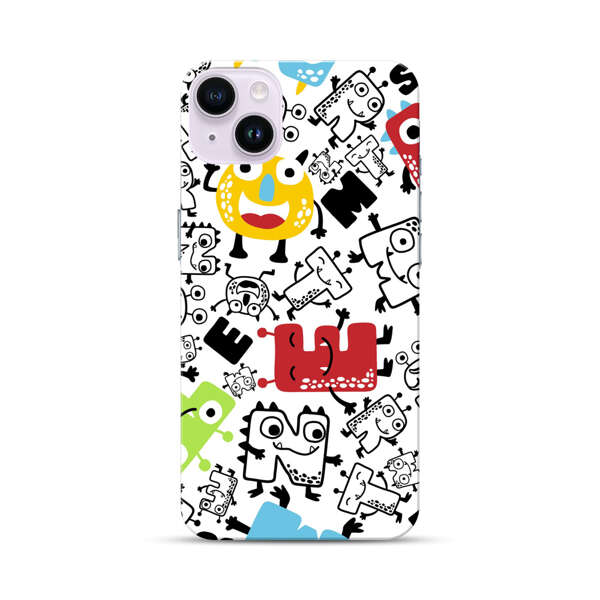 Colorful Cartoon Monsters Letters Pattern iPhone 14 Plus Hard Case