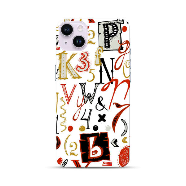 Colorful Hand Drawn Letters and Numbers Pattern iPhone 14 Plus Hard Case