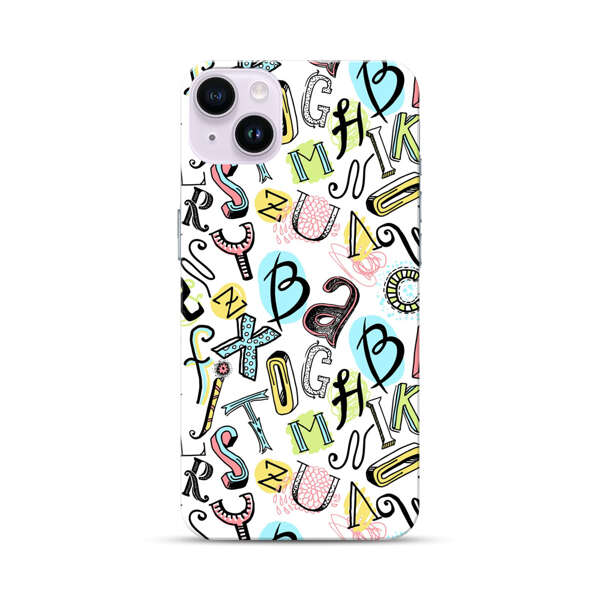 Colorful Scattered Alphabet Letters Pattern iPhone 14 Plus Hard Case