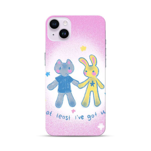 Cute Cat and Rabbit Holding Hands iPhone 14 Plus Hard Case