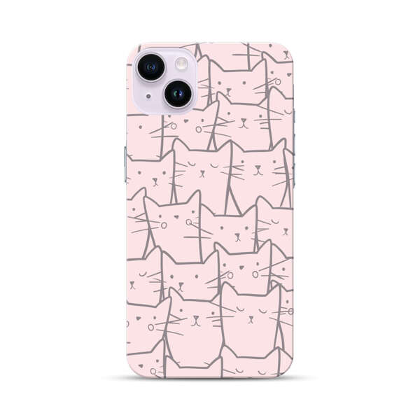 Cute Hand Drawn Cat Pattern iPhone 14 Plus Hard Case
