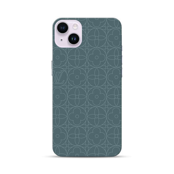 Elegant Blue Geometric Floral Pattern iPhone 14 Plus Hard Case