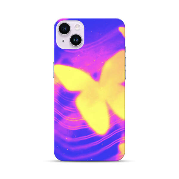 Glowing Purple and Yellow Butterflies iPhone 14 Plus Hard Case