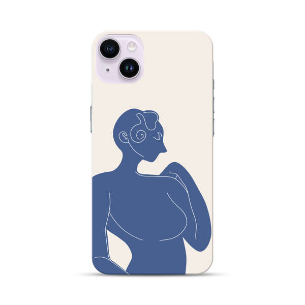 Minimalistic Abstract Female Silhouette Blue iPhone 14 Plus Hard Case