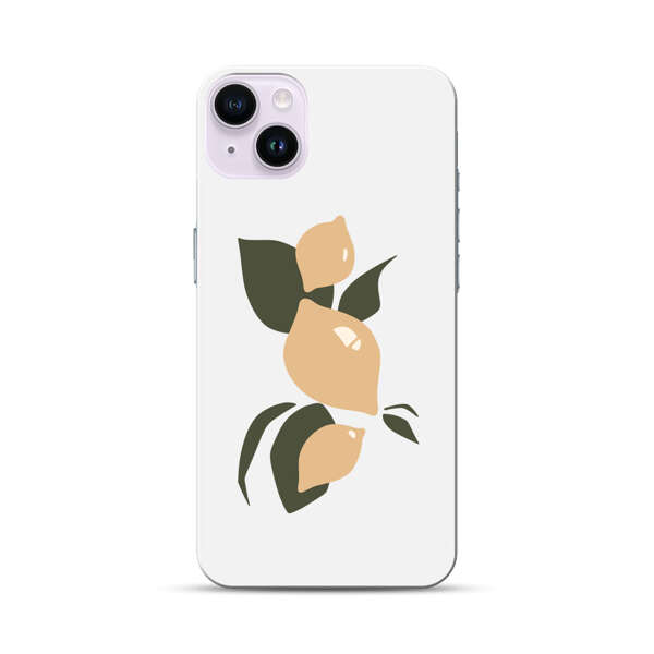 Minimalistic Beige Lemons with Green Leaves iPhone 14 Plus Hard Case
