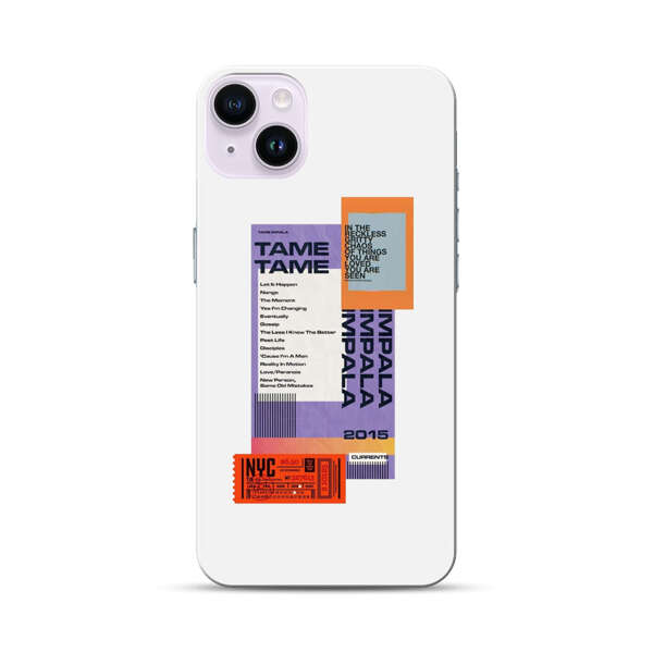 Modern Graphic Collage with Typography and Ticket Elements iPhone 14 Plus Hard Case