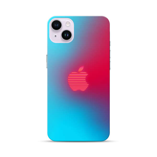 Neon Striped Apple Logo Gradient Background iPhone 14 Plus Hard Case