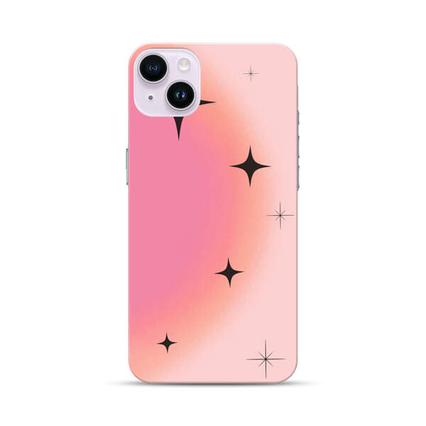 Pink Peach Gradient with Black Stars iPhone 14 Plus Hard Case