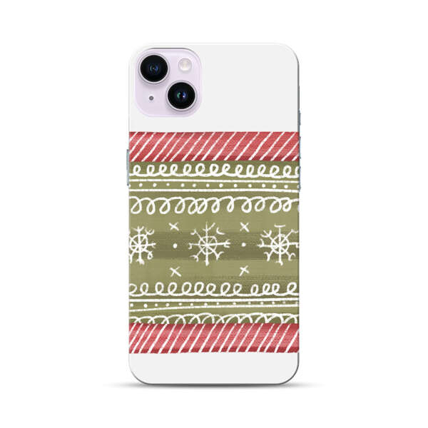 Winter Pattern with Snowflakes and Red Stripes iPhone 14 Plus Hard Case