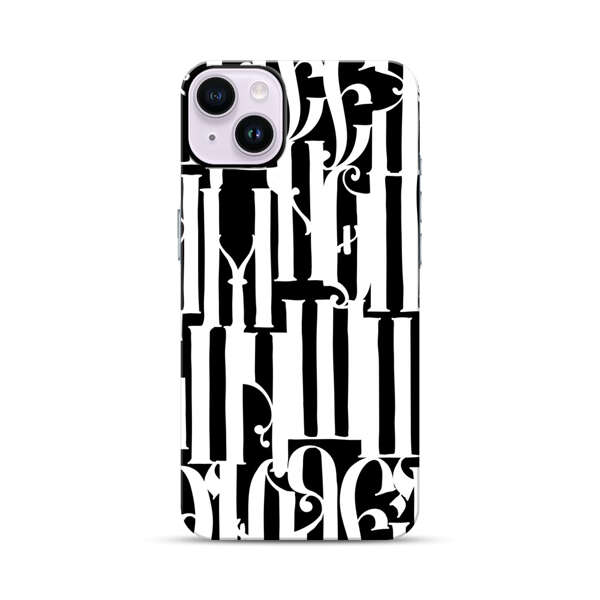 Abstract Black and White Pattern with Ornamental Letters iPhone 14 Plus Impact Case