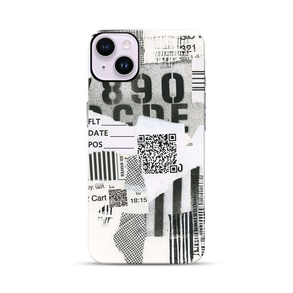 Abstract Collage Torn Paper Barcodes iPhone 14 Plus Impact Case