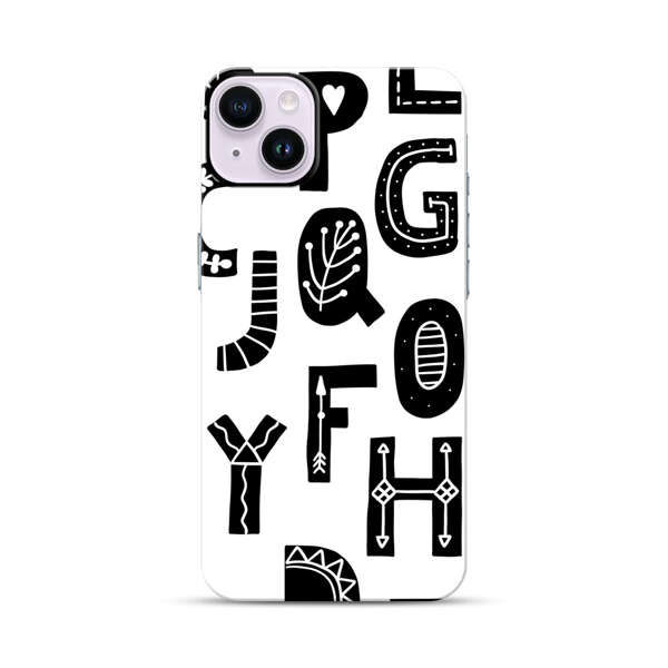 Black and White Hand-Drawn Alphabet Letters Pattern iPhone 14 Plus Impact Case