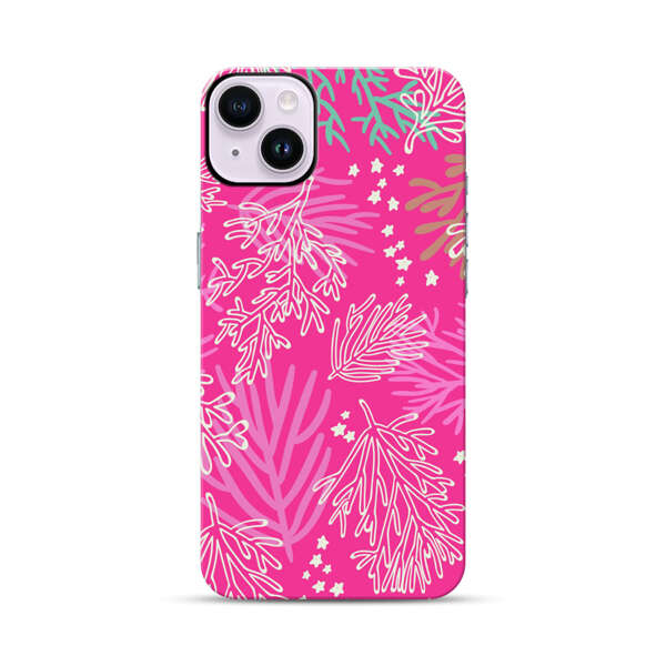 Bright Pink Tropical Leaf Pattern iPhone 14 Plus Impact Case
