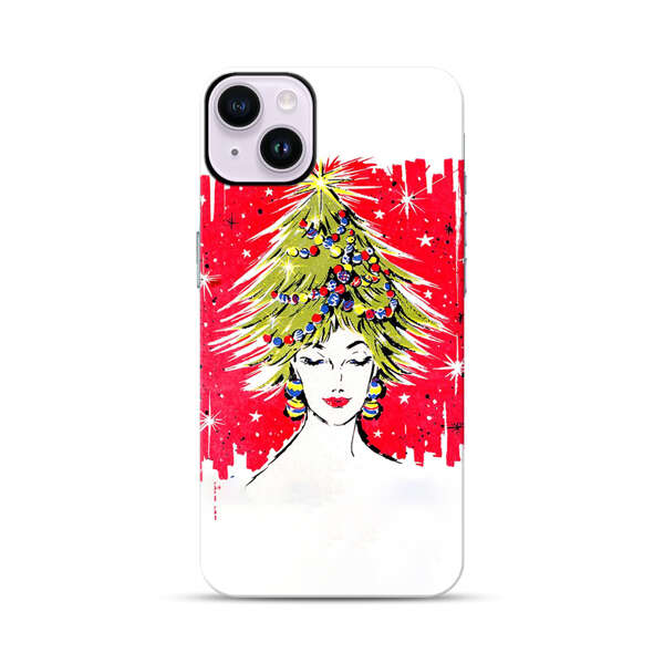 Christmas Tree Hair Woman Red Background iPhone 14 Plus Impact Case