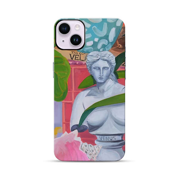 Classical Venus Bust with Green Leaves and Vibrant Vases iPhone 14 Plus Impact Case