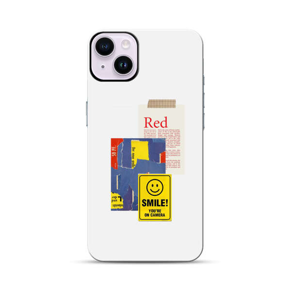 Collage Torn Paper Smiley Face Yellow Sign iPhone 14 Plus Impact Case