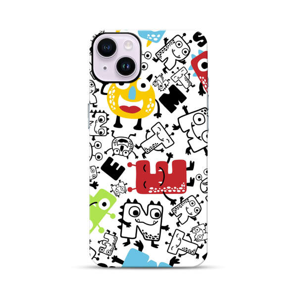 Colorful Cartoon Monsters Letters Pattern iPhone 14 Plus Impact Case