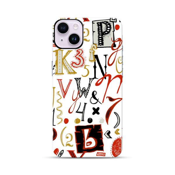 Colorful Hand Drawn Letters and Numbers Pattern iPhone 14 Plus Impact Case