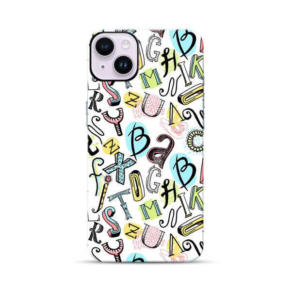Colorful Scattered Alphabet Letters Pattern iPhone 14 Plus Impact Case