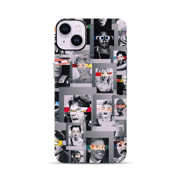 Creative Collage of Iconic Black and White Portraits with Cartoon Eyes iPhone 14 Plus Impact Case