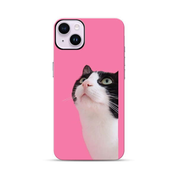 Curious Black and White Cat on Pink Background iPhone 14 Plus Impact Case