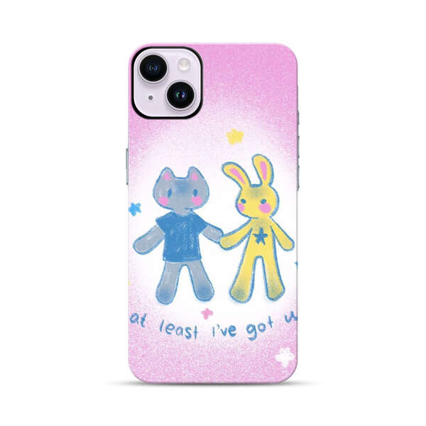 Cute Cat and Rabbit Holding Hands iPhone 14 Plus Impact Case
