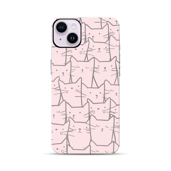 Cute Hand Drawn Cat Pattern iPhone 14 Plus Impact Case