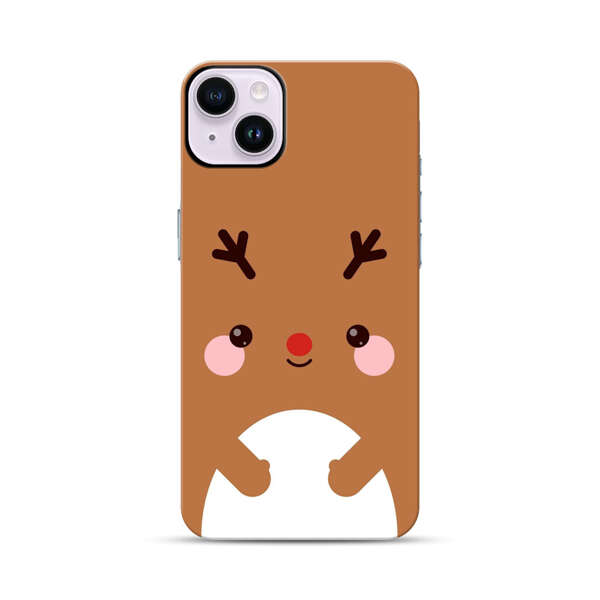 Cute Minimalist Reindeer Cartoon iPhone 14 Plus Impact Case