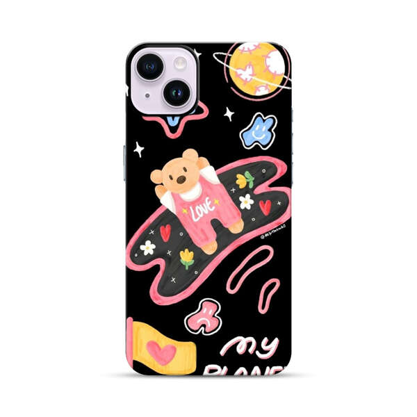 Cute Teddy Bear Love Space Design iPhone 14 Plus Impact Case