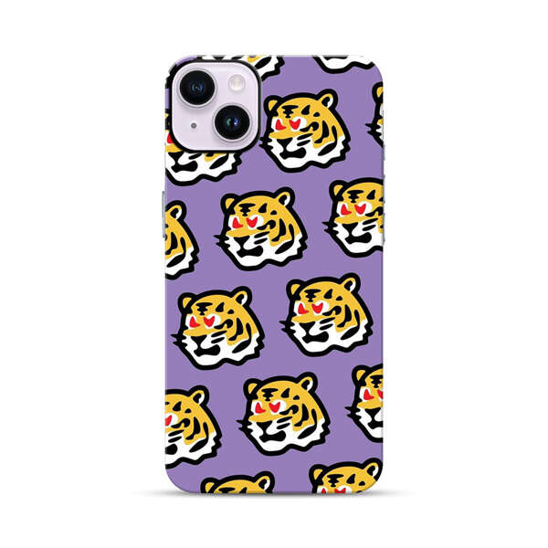 Cute Tiger with Heart Eyes Pattern iPhone 14 Plus Impact Case