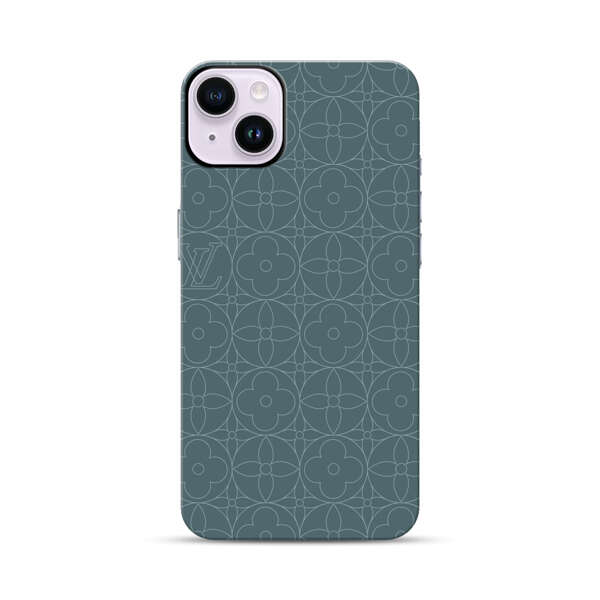 Elegant Blue Geometric Floral Pattern iPhone 14 Plus Impact Case