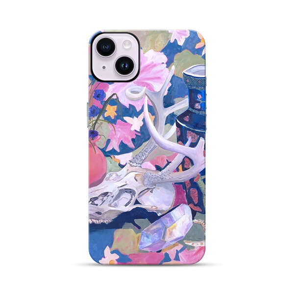 Floral Ornate Vases with Antlers Skull and Crystal iPhone 14 Plus Impact Case
