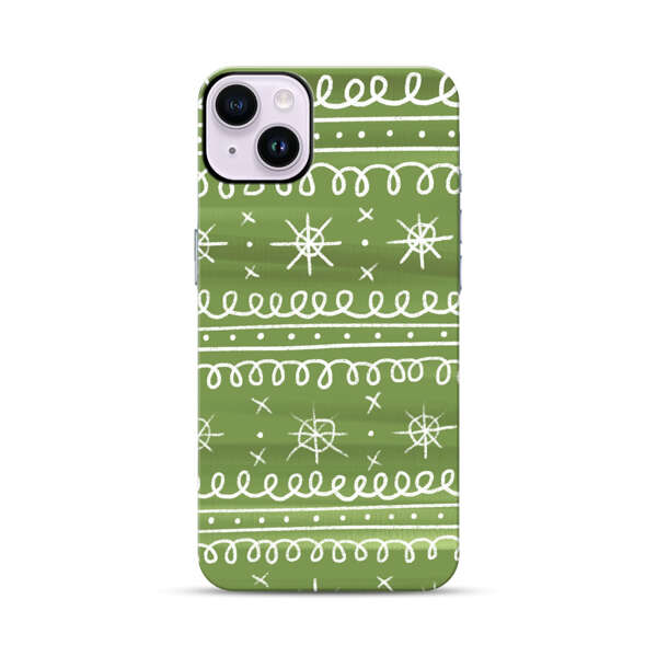 Green White Stars Loop Pattern iPhone 14 Plus Impact Case