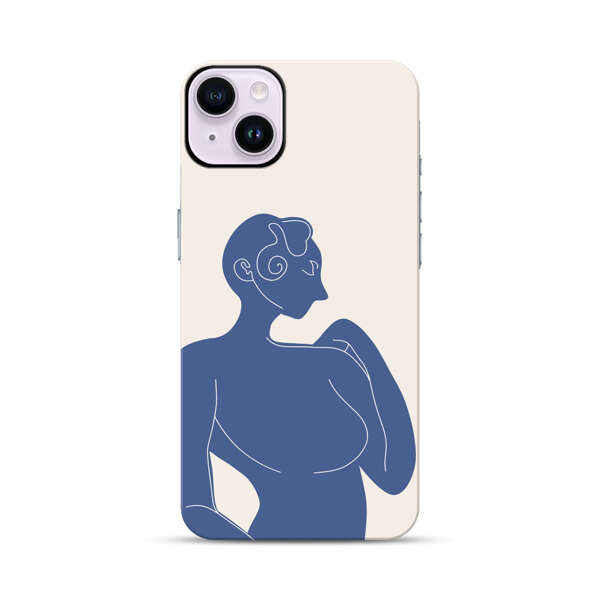 Minimalistic Abstract Female Silhouette Blue iPhone 14 Plus Impact Case