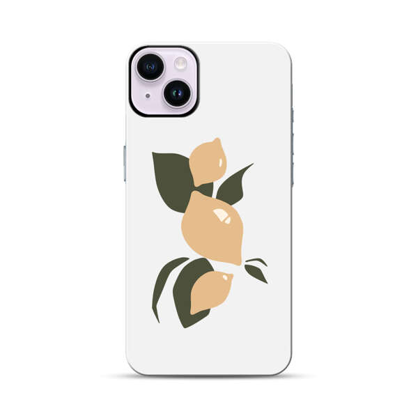 Minimalistic Beige Lemons with Green Leaves iPhone 14 Plus Impact Case