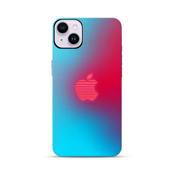 Neon Striped Apple Logo Gradient Background iPhone 14 Plus Impact Case