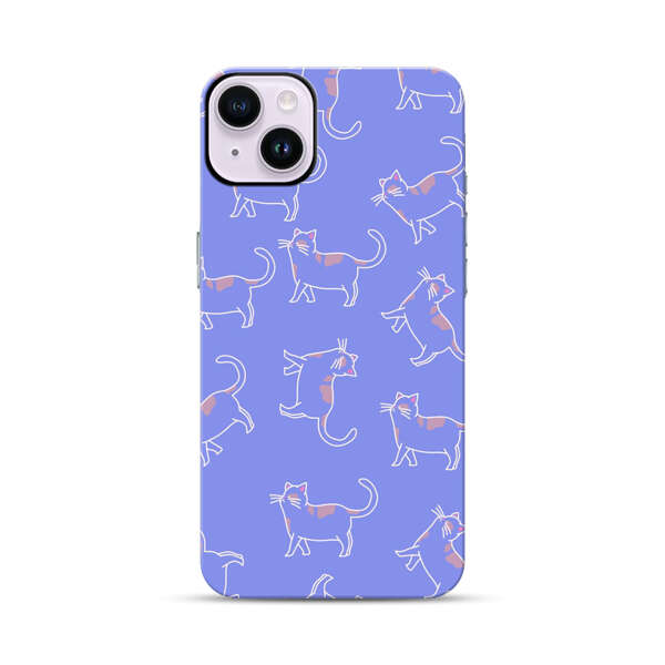 Playful Cartoon Cats on Purple Background iPhone 14 Plus Impact Case